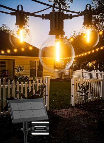 Zuske Solar String Lights Outdoor Waterproof 50FT with USB Port and 27 Shatterproof G40 Bulbs(2 Spare), LED Solar Powered Patio Lights for Outside, Porch, Backyard, Bistro, Garden, Market - 2200K - size: Solar-50FT