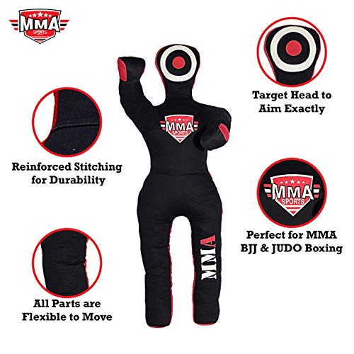 Kids Grappling Standing Dummy - Unfilled – Wrestling, Jiu-Jitsu, MMA Training Dummy with Moveable Arms and Legs – Durable Polyester Fabric - color: Black-Stand, size: 4 ft-49 Inch