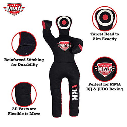 Kids Grappling Standing Dummy - Unfilled – Wrestling, Jiu-Jitsu, MMA Training Dummy with Moveable Arms and Legs – Durable Polyester Fabric - color: Black-Stand, size: 4 ft-49 Inch