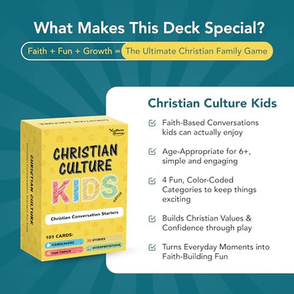 Kulture Games - Bible Conversation Cards for Kids - Christian Family Games - Faith Based Educational Card Games - Sunday School Christian - Gifts Learning - Ages 6+