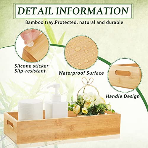 2 Pcs Bamboo Toilet Tank Tray Bathroom Trays with Handles - Wood Toilet Paper Basket and Organizer with 10 Pcs Non Slip Silicone Pads