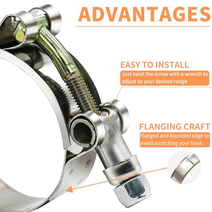 4 Pack 1.75" T-Bolt Hose Clamps, 304 Stainless Steel Turbo Intake Clamp, Working Range 1.97"-2.24"(50mm-57mm) for 1.75" I.D. Hose - size: 1.75" hose clamp 50mm-57mm (1.96"-2.24")
