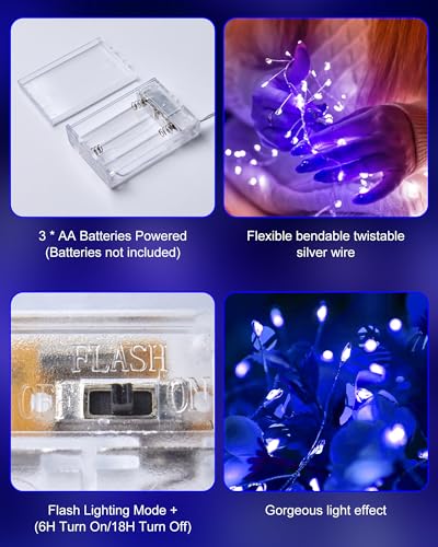 Fairy Lights Battery Operated, Twinkle String Lights Waterproof Silver Wire 5 Feet 60 Led Firecracker Starry Lights for DIY Wreath Home Wedding Party Bedroom Mason Jar Holiday Christmas, Blue - color: Blue
