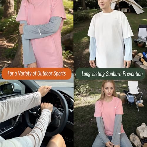 UPF 50+ Sun Protection Arm Sleeves Elastic band Adjustable Cuff Loose Fit Non-Sticky Airflow Friendly Outdoor - color: Grey, size: Small