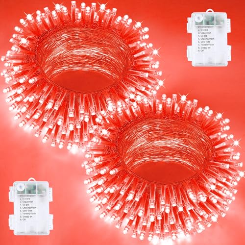 2 Pack 200 LED Battery Operated String Lights, Twinkle Fairy Lights Red - color: Red, size: 2PK(100LED)