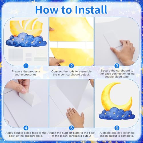 Large Crescent Moon Cardboard Cutout Decorations 3.3 Ft Moon Stand Up Backdrop Blue Gold Starry Night Party Photo Props for Birthday Wedding Eid Mubarak Homecoming Movie Night Baby Shower