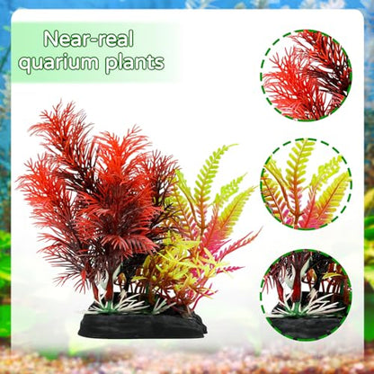QUOZUO Aquarium Decorations Plants with Resin Coral, 12 pcs Fish Tank Accessories, Fish Tank Decorations Small Plants Plastic, Aquarium Decor Artificial Plant