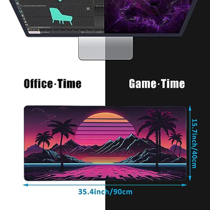 Mouse Pad,Retro Sunset Desk Mat for Desktop,Desk Pad with Non-Slip Base and Stitched Edge,Extended Mousepad for Office and Home 35.4X15.7 Inch - color: Retro Sunset
