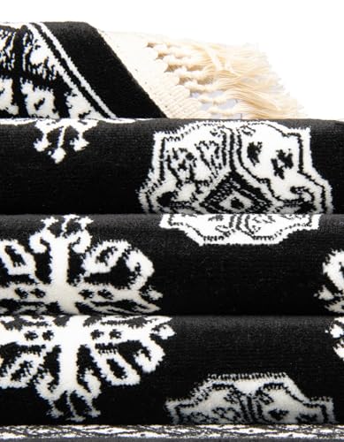 Rugs.com - Bokhara Rug – 12 Ft Runner Black and White Easy-Clean Runner Rug – Traditional Medallion Design for Hallways, Entryways, and Kitchens - color: Black and White, size: 2'7" x 12' (Runner)