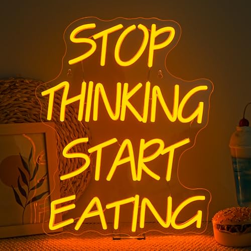 Stop Thinking Start Eating Neon Sign - Fun LED Wall Decor for Restaurants, Kitchens & Food Lovers, USB-Powered with Adjustable Brightness, Humorous Dining Lighting - color: yellow-1