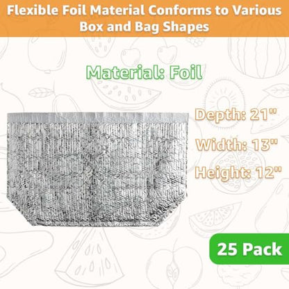 21"x13"x12" Fish Frozen Shipping Box Liners, 25 Pack Foil Insulated Bag Thermal Bag for Delivery - size: 21" x 13" x 12"