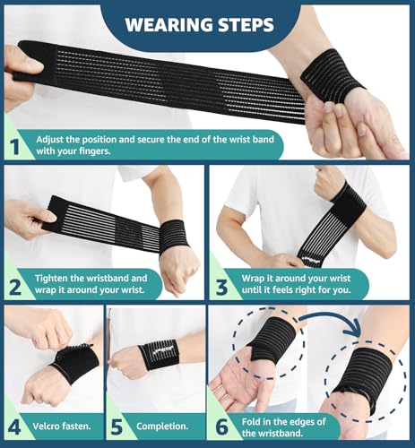 HiRui 2-Pack High-Elastic Wrist Support Straps Wrist Compression Bandage - Wrist Wraps Wristbands for Carpal Tunnel Arthritis Tendonitis Weightlifting Tennis Basketball - Breathable Soft (Black) - color: Black