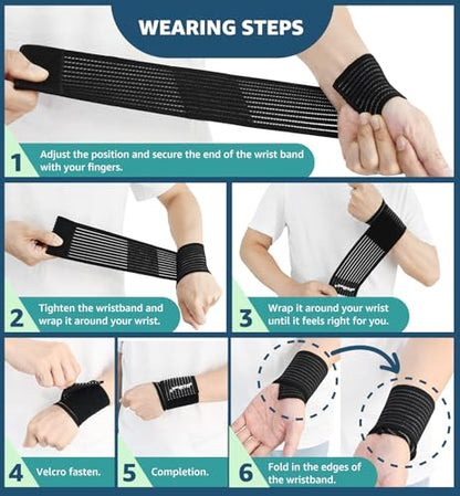 HiRui 2-Pack High-Elastic Wrist Support Straps Wrist Compression Bandage - Wrist Wraps Wristbands for Carpal Tunnel Arthritis Tendonitis Weightlifting Tennis Basketball - Breathable Soft (Black) - color: Black