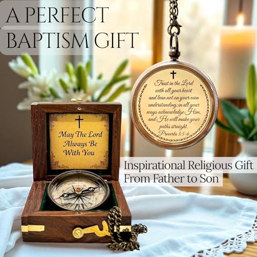 Trust Lord Compass – Religious Brass Compass Gift with Bible Proverb Engraved – Christian Inspirational Gift for Men, Faith-Based Graduation, Birthday, Gift for Son, Holy Gift - style: Trust Lord - Antique Locket