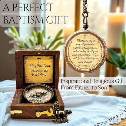 Trust Lord Compass – Religious Brass Compass Gift with Bible Proverb Engraved – Christian Inspirational Gift for Men, Faith-Based Graduation, Birthday, Gift for Son, Holy Gift - style: Trust Lord - Antique Locket