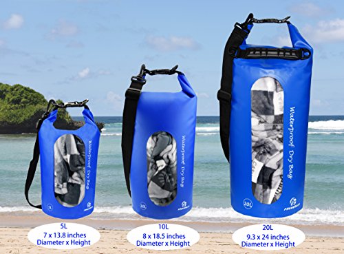 Freegrace Waterproof Dry Bag Set of 3 - Submersible Dry Sack with Double Zip Lock Seals - Includes Waist Pouch & Phone Case - Perfect for Kayaking, Swimming, Boating & Rafting (Navy Blue(Window), 20L) - color: Navy Blue, size: 20L, style: Window