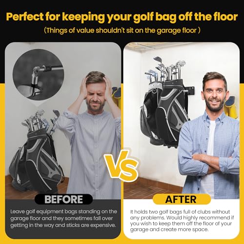 Wall Mounted Golf Bag Storage Rack,Golf Bag Storage Rack for Garage,Golf Bag Organizer for Garage,Golf Bag Hangers/Holder/Hook for Garage,Golf Storage System & Accessories