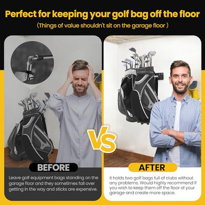 Wall Mounted Golf Bag Storage Rack,Golf Bag Storage Rack for Garage,Golf Bag Organizer for Garage,Golf Bag Hangers/Holder/Hook for Garage,Golf Storage System & Accessories