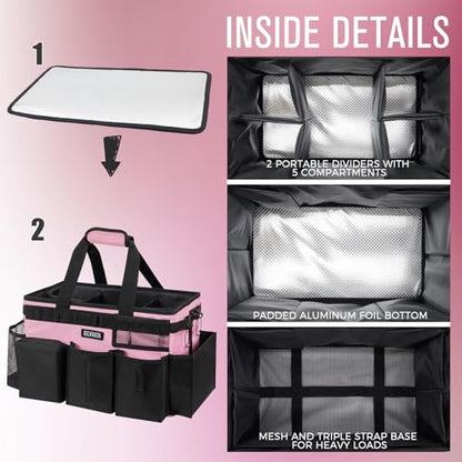 SCAVATA Wearable Cleaning Caddy Bag, Cleaning Caddy Supplies Organizer with Handle & Shoulder Straps for Housekeepers, Under Sink & Car Cleaning Tool Organizers with 4 Foldable Divider (SweetPink) - color: SweetPink