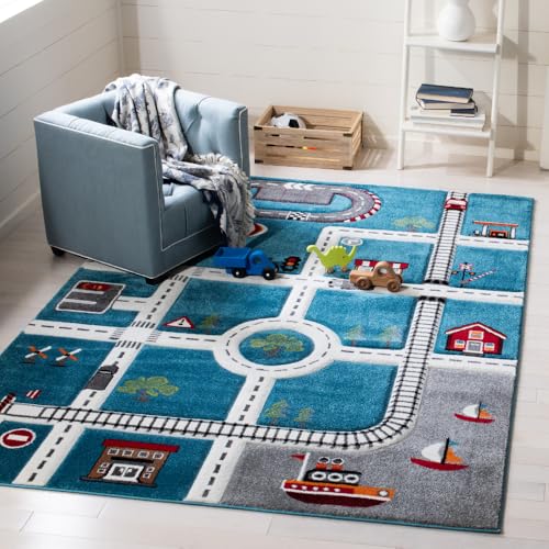 SAFAVIEH Carousel Kids Collection Accent Rug - 4' x 6', Turquoise & Ivory, Non-Shedding & Easy Care, Ideal for High Traffic Areas for Boys & Girls in Playroom, Nursery, Bedroom (CRK192K) - color: Turquoise/Ivory, size: 4' x 6' (Rectangular)