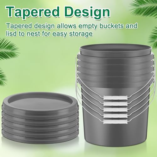 Tioncy 10 Pcs 2 Gallon Plastic Buckets with Lids and Handles,Grey | Storage Pails for Paint, Cleaning, Organizing, Durable Containers, Metal Handles, Plastic Material - color: Gray