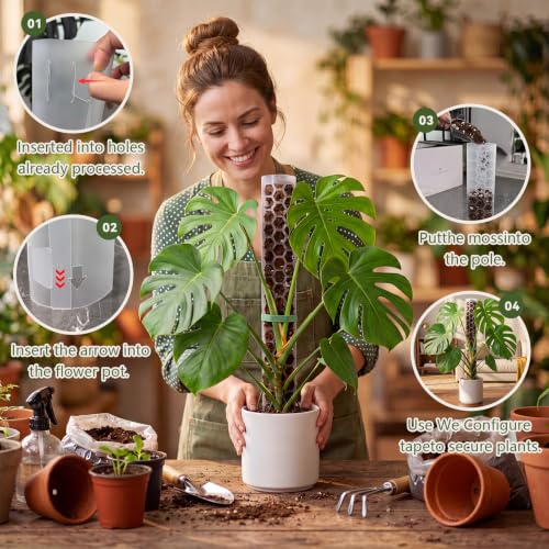 2 Pack 24 Inch,D Shape Plastic Moss Pole for Climbing Plants | Large Monstera Moss Pole Work With Sphagnum Moss, Large Apertures For Strong Aerial Root Grip,Garden Ties - size: 2 PACK-24Inch