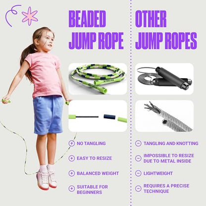 Sportbit Custom-Fit Beaded Jump Rope – Adjustable Length for Kids & Adults, Men & Women – Durable Fitness Rope for Gym & Home - color: Green / Blue / White
