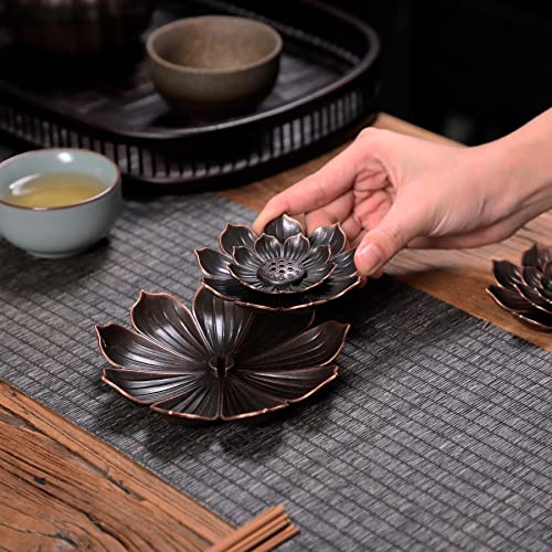 GARMOLY Large Incense Holder for Sticks Anti-Ash Spilling, Brass Lotus Incense Stick Holder and Detachable Ash Catcher - size: Large