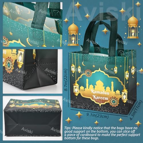 Aviski 16PCS Eid Mubarak Reusable Gift Bags, Treat Bags with Handles, Ramadan Mubarak Party Bags, Multifunctional Non-Woven Eid Bags for Gifts Wrapping, Ramadan Kareem Party Supplies, 23×22×11cm