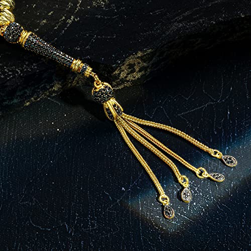 925 Sterling Silver Gold Plated Onyx Islamic Prayer Beads Rosary Tasbeeh Misbaha
