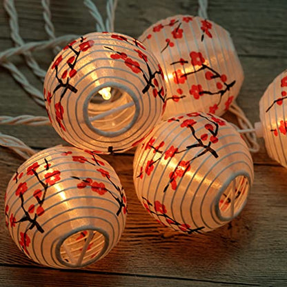 HOSY 10-Pack Plum Blossom 3-in Lanterns, 11 ft White Wire UL String Lights | Self-assembly Required, Nylon Fabric, 3-in Diameter, 12-in Spacing, End-to-end Connectable, UL Certified - color: Plum Blossom