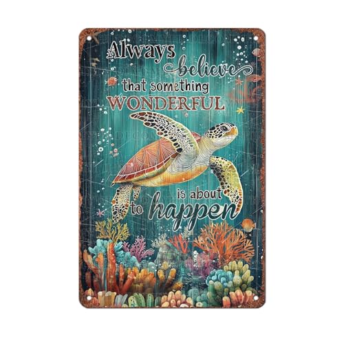 Turtle Wall Decor Fitness Tin Sign Vintage Metal Sign Sea Turtle Gifts Inspirational Quote for Office Bedroom Living Room Home Decoration 12 * 8inch - color: Beach5, size: 20X30cm(12*8in)