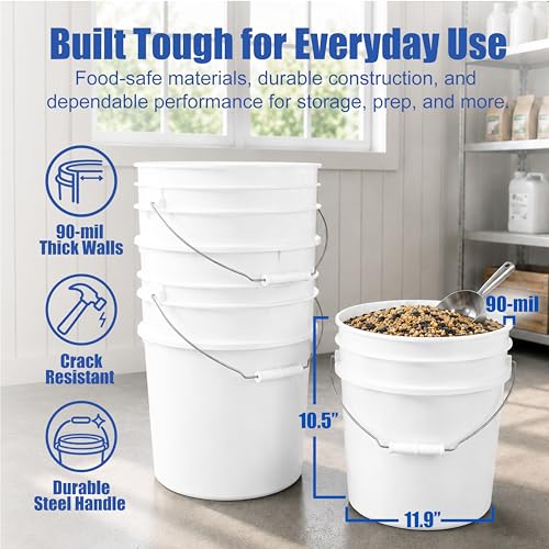 3.5 Gallon Bucket, Food-Grade w/Lid, BPA-Free, Red, 3 Packs | Airtight Gamma Seal Screw-On Lid, Heavy-Duty 90 Mil HDPE Plastic, Food Safe and Durable Container, Bulk Storage, Made in USA - color: Red, size: 3 Packs