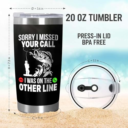Funny Fish Gifts for Men - Sorry I Missed Your Call I Was On The Other Line Fish Tumbler - Fish Cup for Men - Fathers Day Christmas Birthday Fisherman Gifts - Fisherman Retirement Gift - color: Fishing
