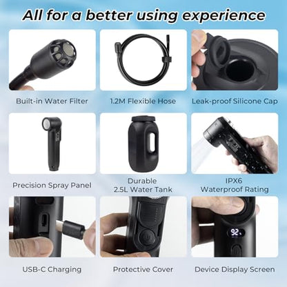 Portable Bidet for Travel, 1600mAh Electric Handheld Bidet with 2.5L Tank
