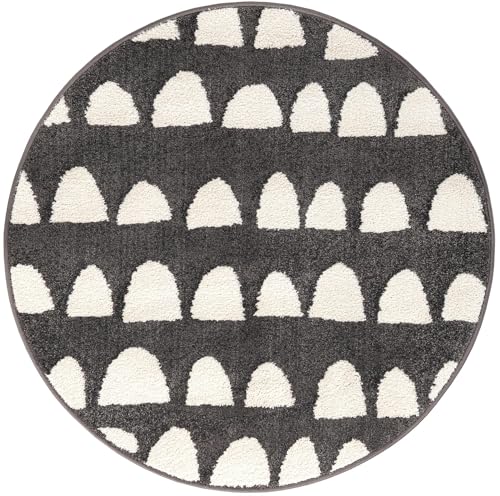 Rugs.com - Whimsy Kids Rug – 3 Ft Round Dark Gray Easy-Clean Stain-Resistant Area Rug for Playrooms, Nurseries, and Kids Bedrooms - color: Dark Gray, size: 3'3" (Round)