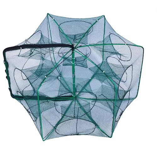 Foldable Bait Trap Fishing Net - Hand Cast Cage for Catching Fish Shrimp Crab Crawfish - color: Green, size: 12 Entrances