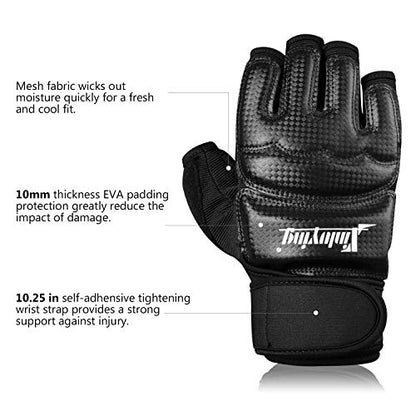 Xinluying Punch Bag Boxing Martial Arts MMA Sparring Grappling Muay Thai Taekwondo Training PU Leather Wrist Wraps Gloves - color: Black, size: Small