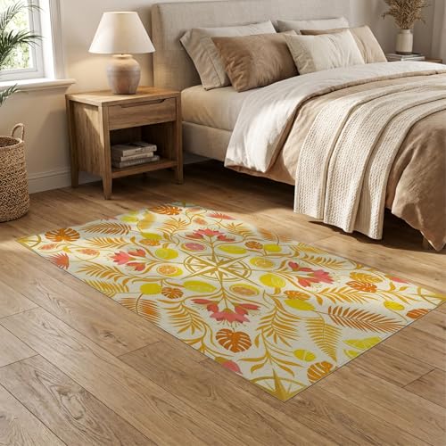 5'x7' Washable Bohemian Monstera Area Rug, Cream Non-Shedding Pet Friendly Carpet Easy Care Kids Safe Mat for Small Living Room, Playroom, Bedroom | Ref:1991794 - color: Beige/Pattern 14, size: 5' x 7' (Rectangular)