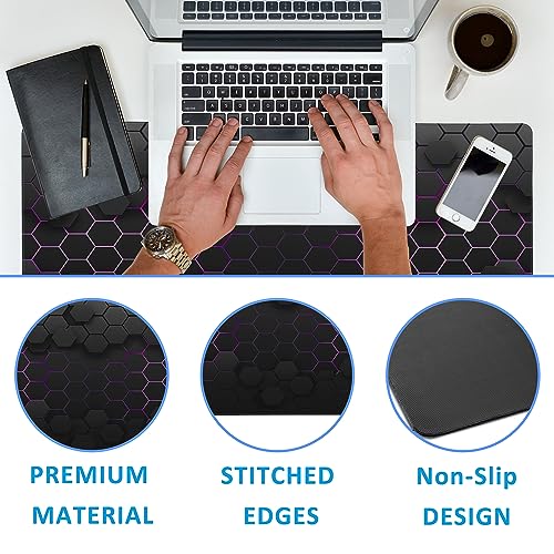 Grid with Purple Light Large Gaming Mouse Pad,Waterproof Desk Mat for Desktop,Non-Slip Rubber Base Mousepad with Stitched Edges for Laptop Office and Home 35.4X15.7 Inch - color: Grid With Purple Light