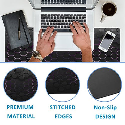 Grid with Purple Light Large Gaming Mouse Pad,Waterproof Desk Mat for Desktop,Non-Slip Rubber Base Mousepad with Stitched Edges for Laptop Office and Home 35.4X15.7 Inch - color: Grid With Purple Light