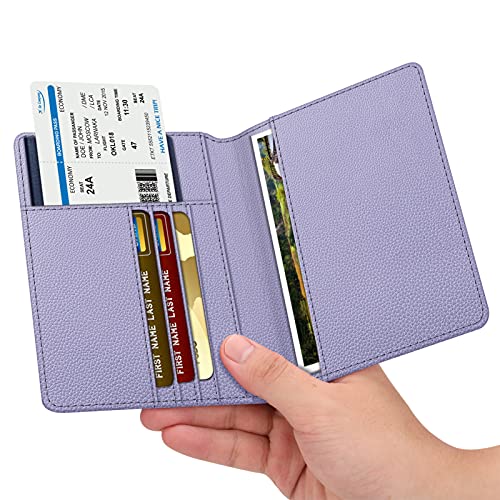 FINTIE Passport Holder, Slim Travel Wallet RFID Blocking Card Case Cover - color: Lilac Purple