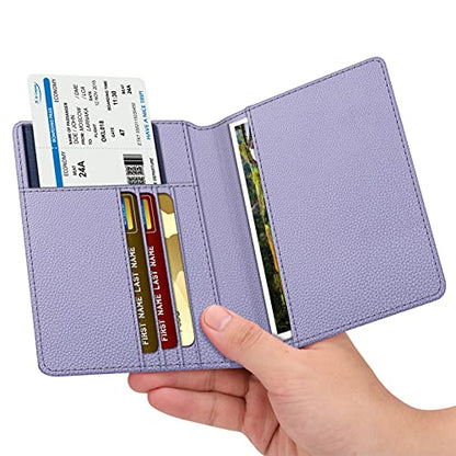 FINTIE Passport Holder, Slim Travel Wallet RFID Blocking Card Case Cover - color: Lilac Purple