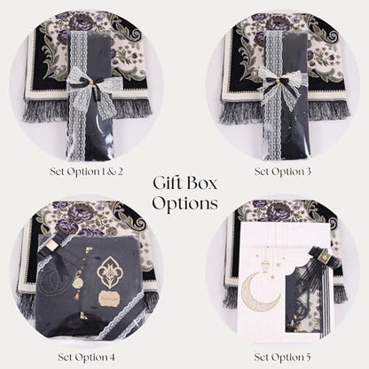 IEF Personalized Prayer Rug Prayer Beads Quran Islamic Gift Set, Ramadan Eid Hajj Umrah Wedding Birthday Mother's Day Father's Day Valentine's Day Gifts (Black) - color: Black