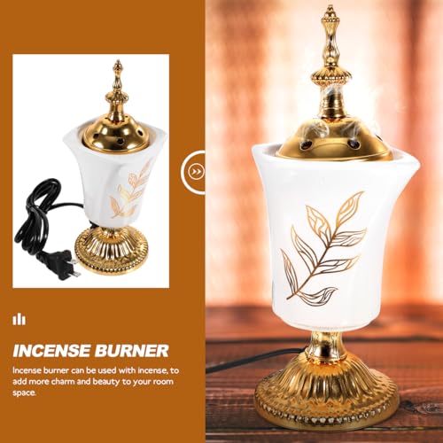 HOMSFOU Electric Incense Burner Ceramic Bakhoor Burner for Home Aromatherapy Yoga Spa Middle Eastern Style 2.76 Inch Compact Design with Us Plug