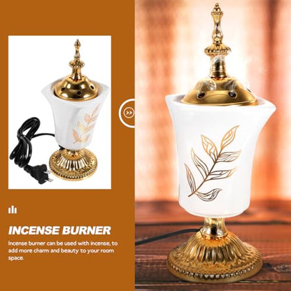 HOMSFOU Electric Incense Burner Ceramic Bakhoor Burner for Home Aromatherapy Yoga Spa Middle Eastern Style 2.76 Inch Compact Design with Us Plug
