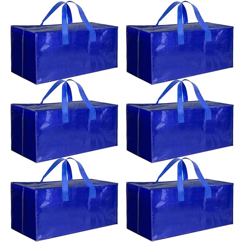 HealSmart 6 Pack Extra Large Moving Bags with Zippers & Carrying Handles, Heavy-Duty Storage Tote Moving Boxes for Dorm Room Essentials Storage Bags, Blue - color: Blue, size: 6-Pack, style: Backpack Straps