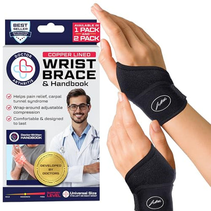Doctor Developed Wrist Brace, Wrist Wraps for Carpal Tunnel Arthritis, Tendonitis, Hand Support, Ideal for Fitness, Weightlifting - Handbook Included (Medium - 2 Pack) - style: Wrist Brace - 2 pack