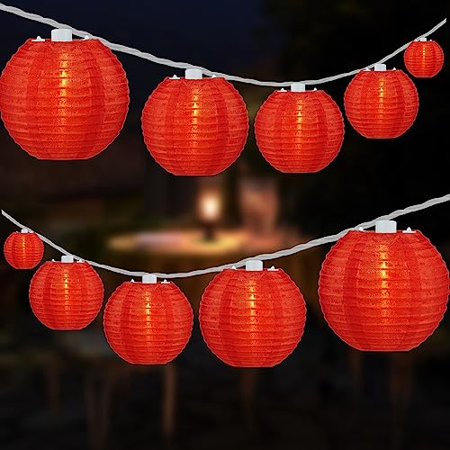HOSY 10-Pack Red 3-in Lanterns, 11 ft White Wire Plug-in UL String Lights | Self-assembly Required, Nylon Fabric, 3-in Diameter, 12-in Spacing, End-to-end Connectable, UL Certified - color: Red