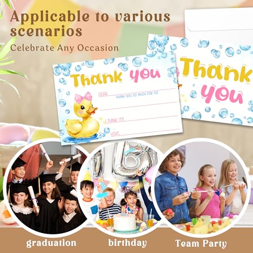 Kids Thank You Cards with Envelopes, Rubber Ducky Bows Theme Fill in the Blank Thank You Notes for Kids, Toddler Stationery Set, Ideal for Birthday Party, Graduation & School Gag Gifts - B02 - color: Rubber Ducky Bows Style